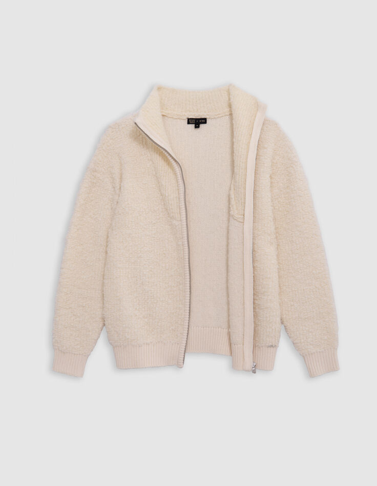 Chaqueta de punto con cremallera en color crudo para ni&ntilde;a-5