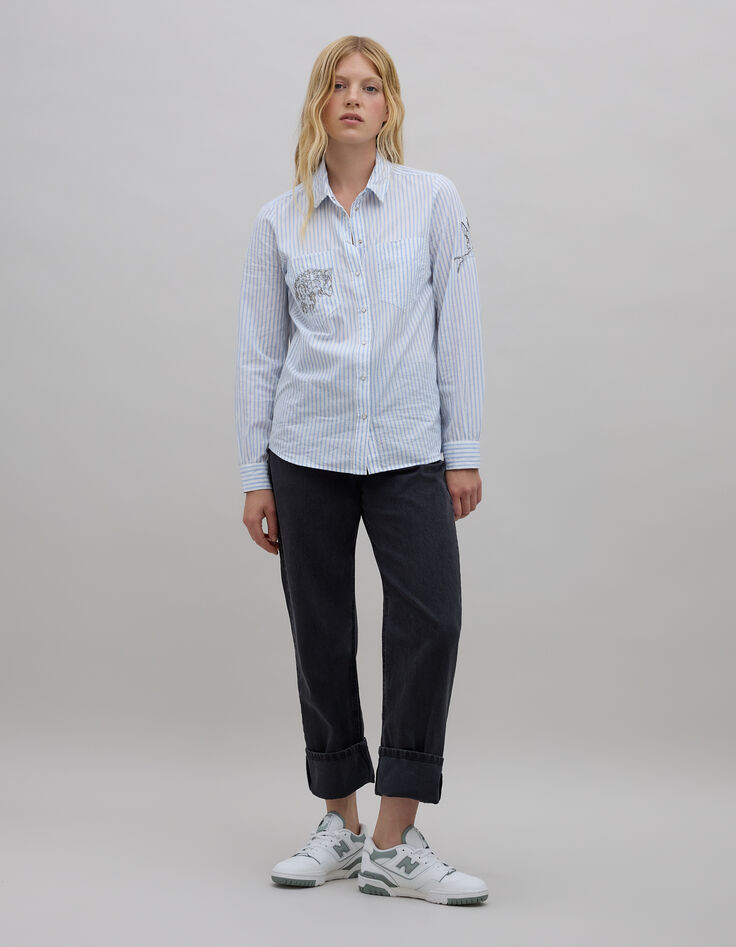 Camisa azul rayas bordados metalizados-5