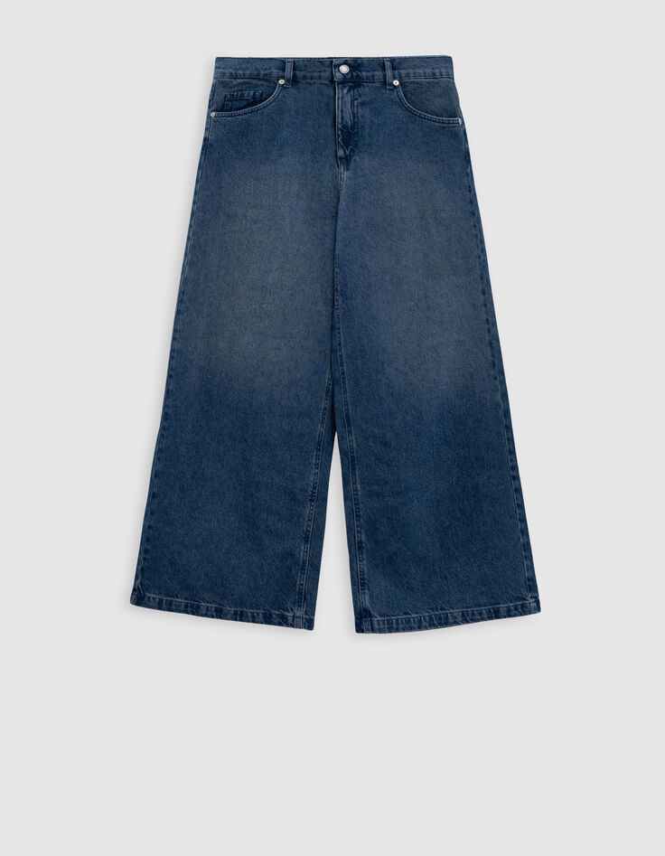 Jean wide leg cropped bleu Femme-2