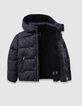 Boys’ navy padded jacket with graphic fur-lined hood-9