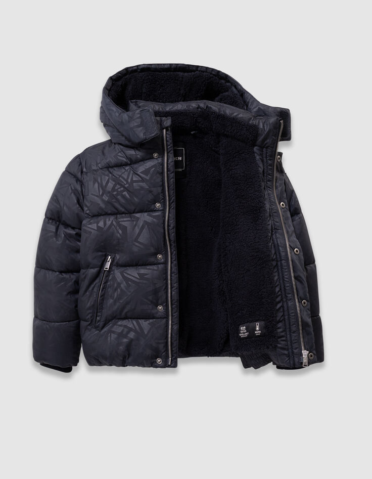 Boys’ navy padded jacket with graphic fur-lined hood-9
