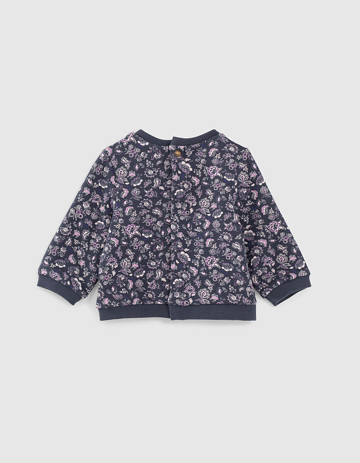 Sweat navy imprimé cachemire et message bébé fille-4