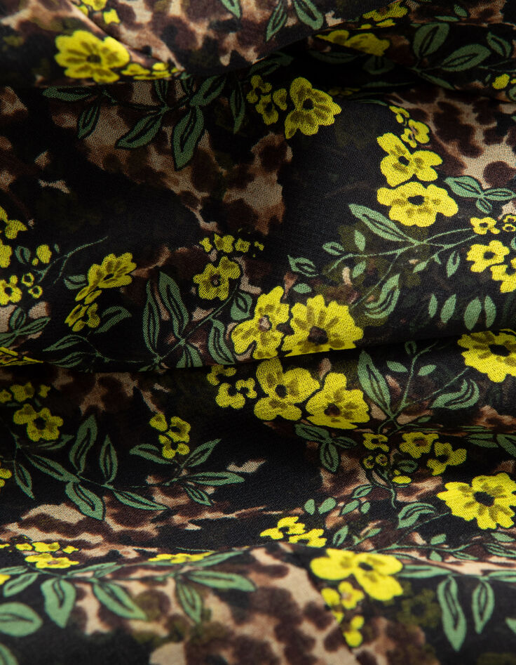 Women’s black recycled blouse with floral leopard print-8