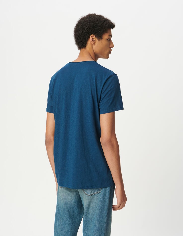 Hellblaues Herren-T-Shirt V-Ausschnitt geflammte Biowolle-3 Hellblaues Herren-T-Shirt V-Ausschnitt geflammte Biowolle-3