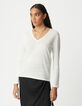 Dames-T-shirt van witte linnenblend met lange mouwen-2