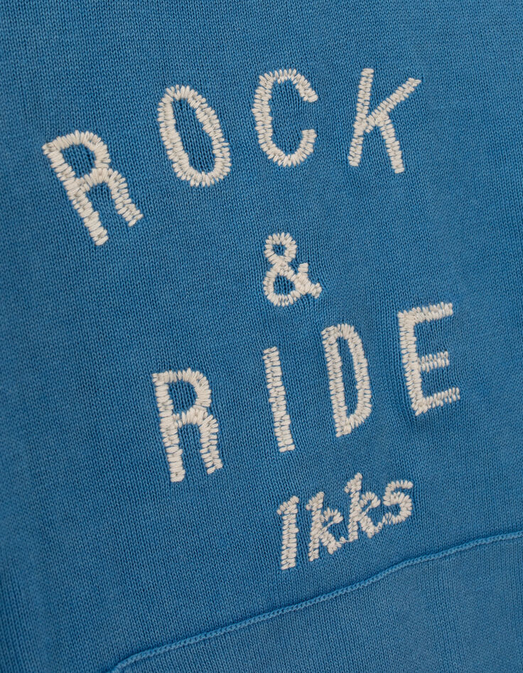 Blauer Jungen-Strickpulli, gebleichte Optik, Stickmotiv-3