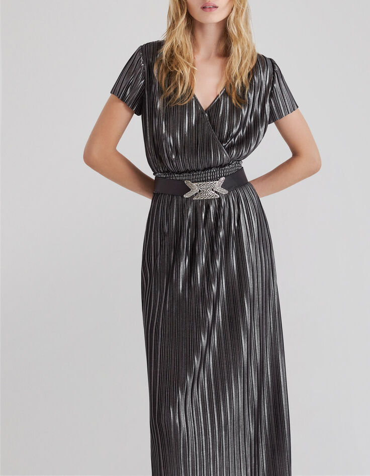 Women’s silver pleated long dress-2