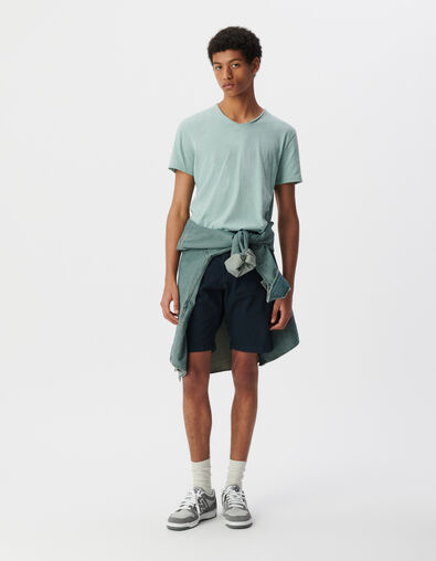 Men’s grey blue organic cotton Essential V-neck T-shirt - IKKS