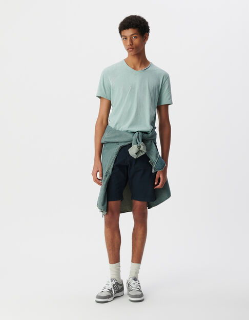 Blauwgrijs T-shirt De Essential biokatoen V-hals Heren - IKKS