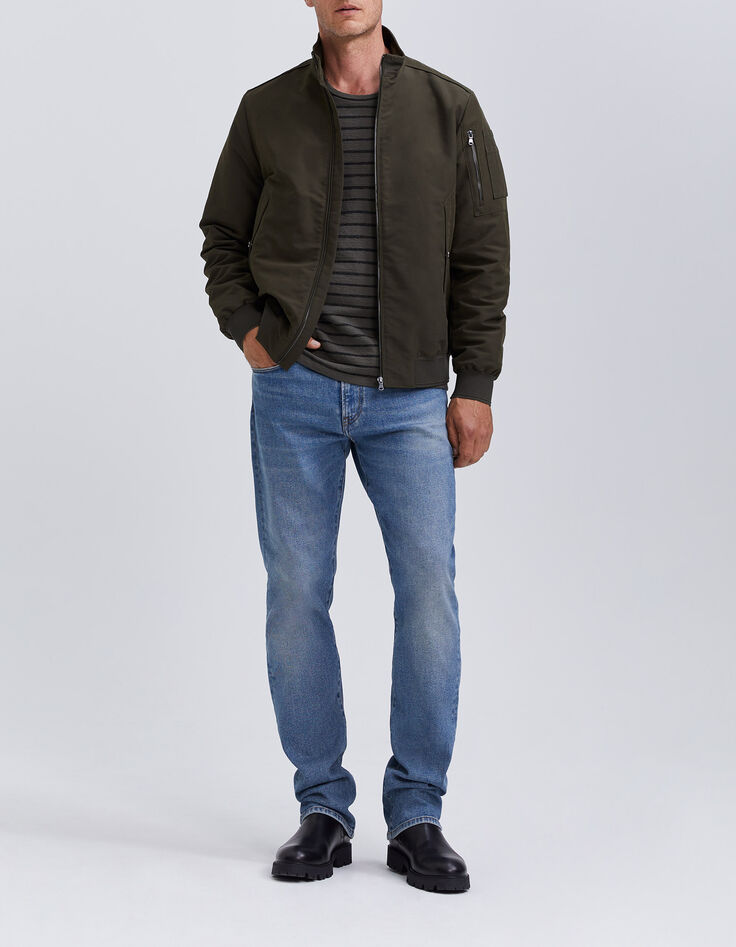 Men&rsquo;s khaki bomber jacket with Sherpa-lined collar-5