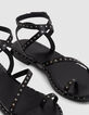 Sandales-tongs plates noires cuir clouté Femme-6