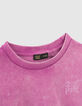 Girls’ violet checkerboard slogan sweatshirt-3