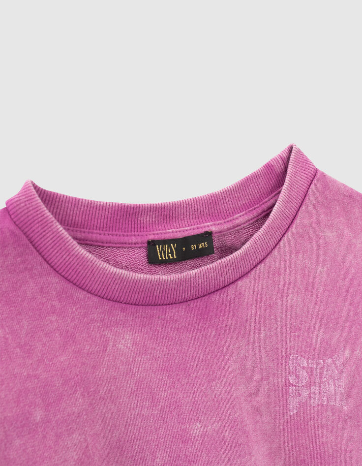 Girls’ violet checkerboard slogan sweatshirt-3