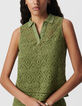 Top col polo vert coton bio dentelle crochet Femme-4