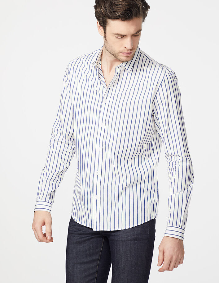 Men’s off-white with blue stripes REGULAR shirt - IKKS