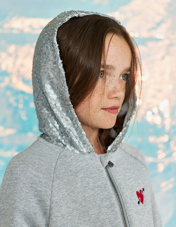 Cardigan gris à capuche sequins fille-1
