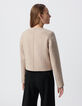 Women's straight beige wool jacket with rhinestone buttons-4