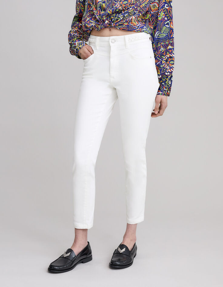 Women's slim white powerstretch braided belt cropped jeans-2 Women's slim white powerstretch braided belt cropped jeans-2
