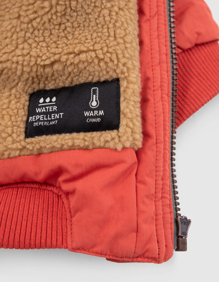 Baby boys’ orange fur-lined parka with print on back-6