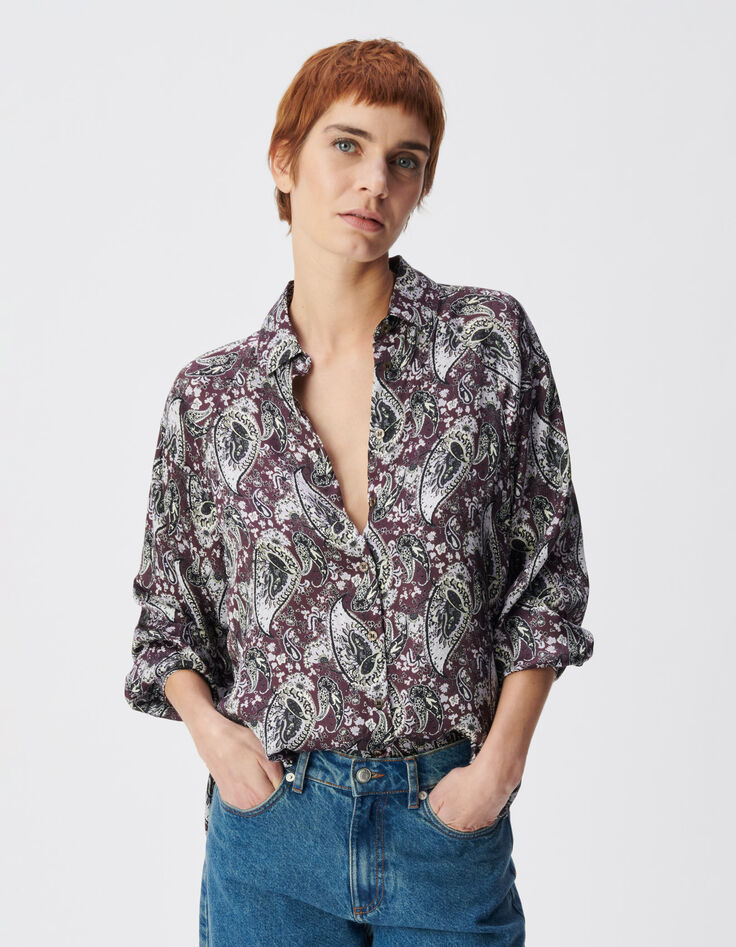 Women's flowing burgundy paisley shirt-3