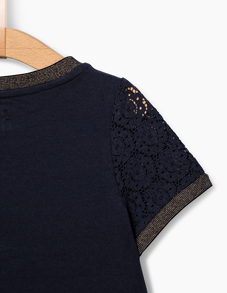 Marineblaues Crop-Top mit Spitze für Mädchen-5
