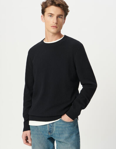 Pull marine tricot relief col rond Homme - IKKS