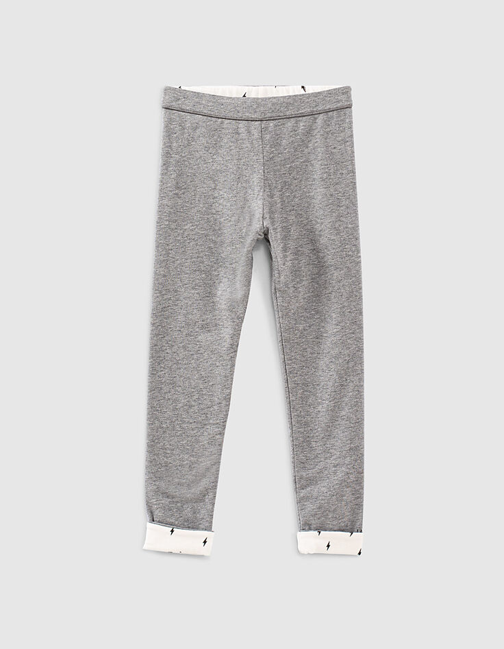 Leggings réversible gris et écru imprimé éclairs fille-3