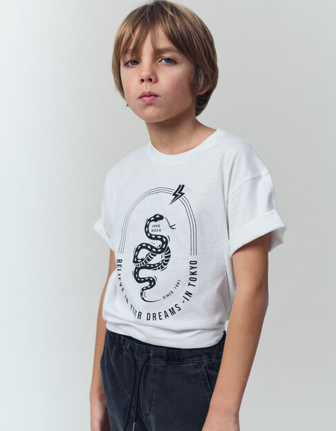 T-shirt blanc coton bio serpent Reflective garçon - IKKS