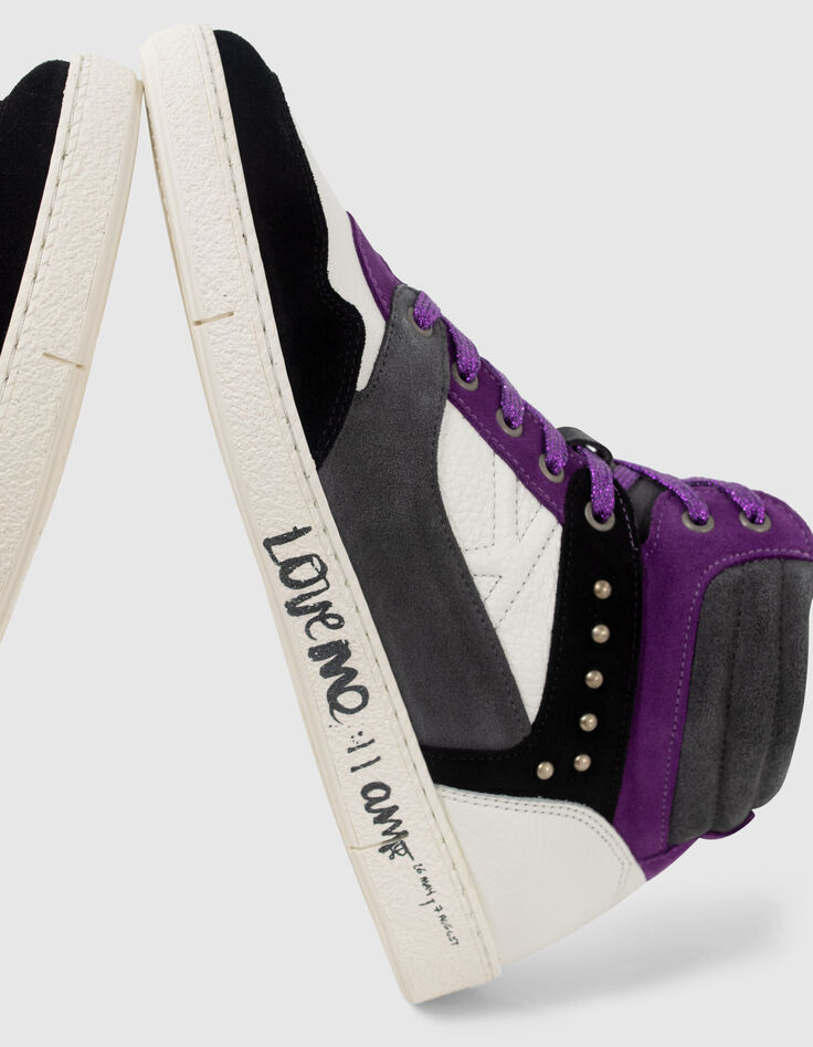 Deportivas negro, blanco, gris, violeta mix cuero mujer-5