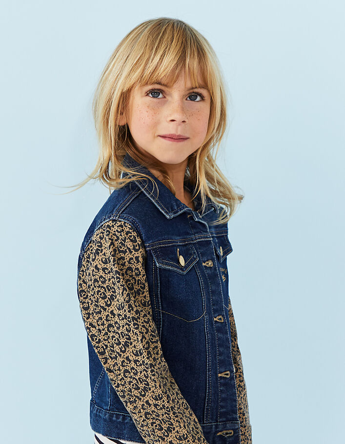 Stone blue jeansjasje met luipaard voor meisjes - IKKS