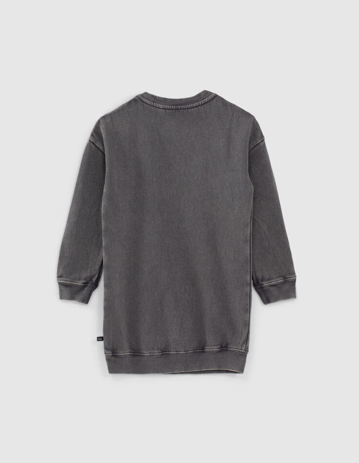 Robe sweat gris molleton d&eacute;lav&eacute; &agrave; message fille-3