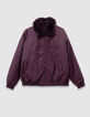 Girls’ burgundy jacket with detachable fur-lined collar-4