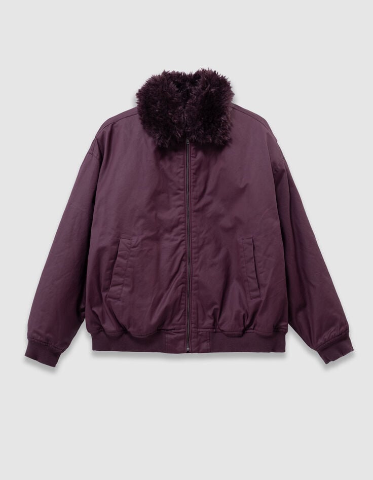 Girls’ burgundy jacket with detachable fur-lined collar-4