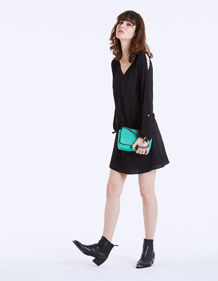 Vestido manga larga de crepé negro -6 Vestido manga larga de crepé negro -6