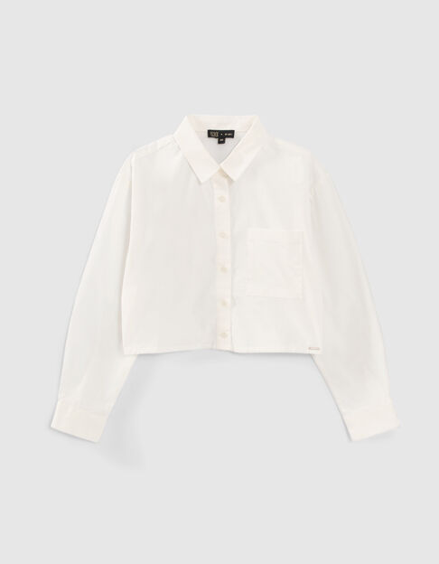 Weißes Mädchenhemd aus steifem Popeline in Cropped-Optik - IKKS