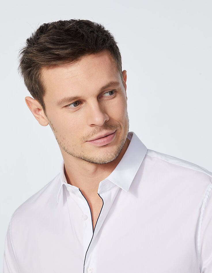 Camisa SLIM blanca con ribete marino Hombre-2