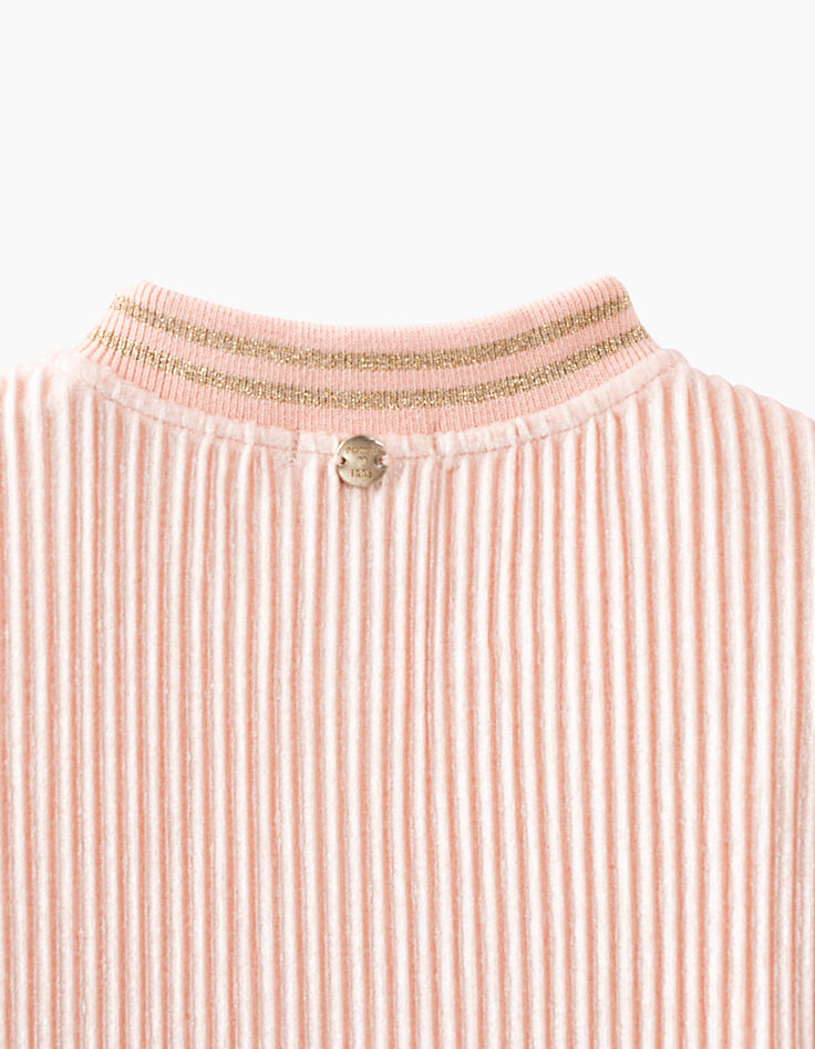 Cardigan rose poudré forme bomber en velours plissé fille-6