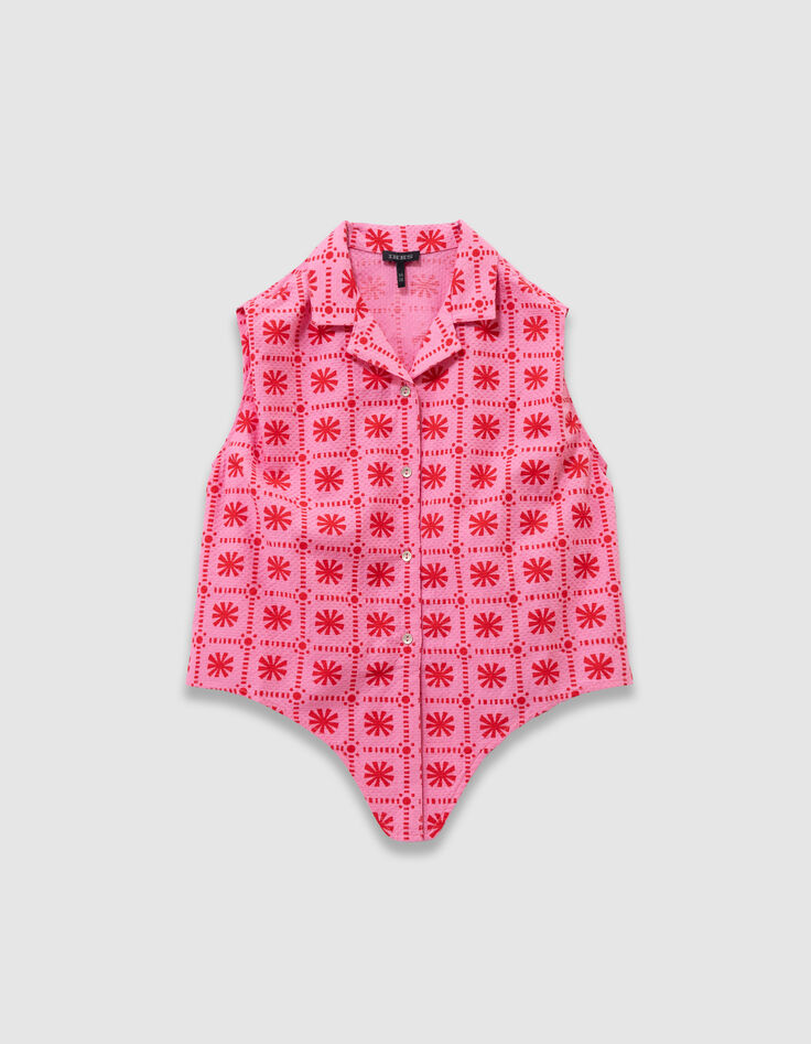Top sans manches rose imprimé graphique rouge fille-7