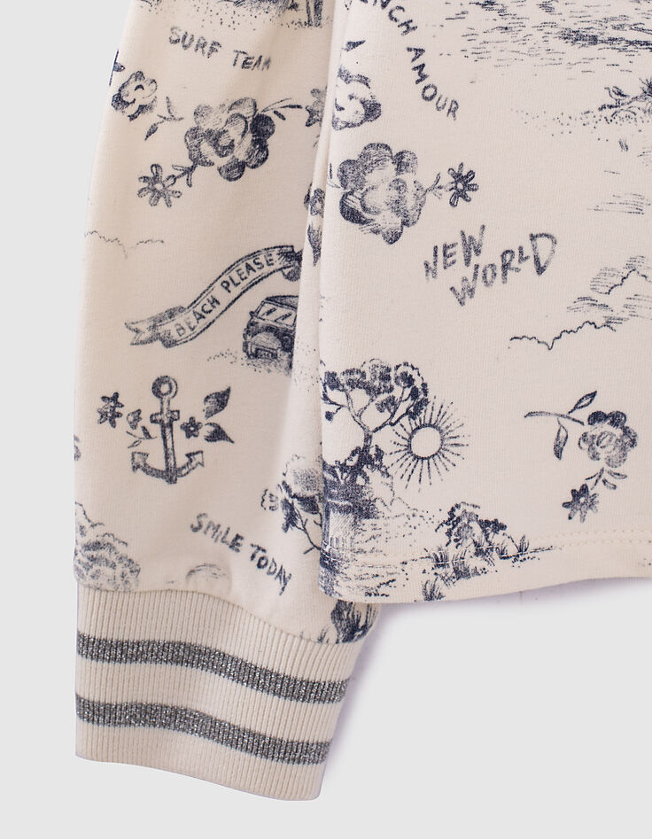 Sudadera cruda bio estampado tela de Jouy niña -7