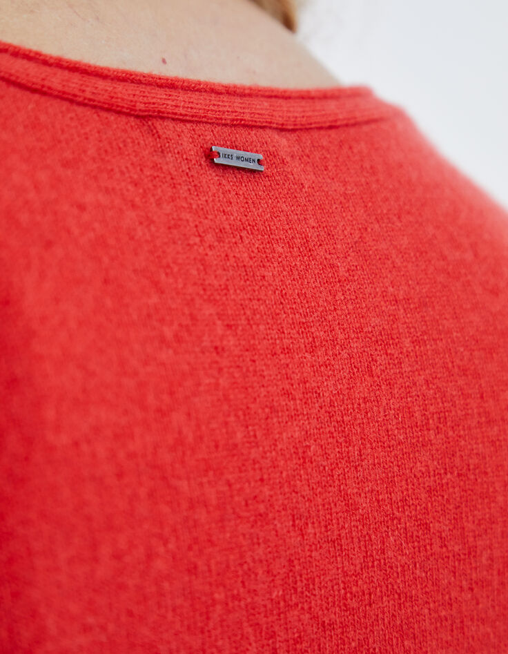 Women's orange-red pure cashmere V-neck sweater-5