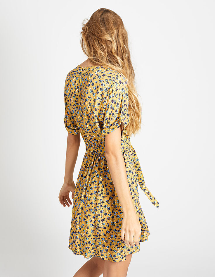 Kurkuma jurk met kleurrijke bloemenprint I.Code-4
