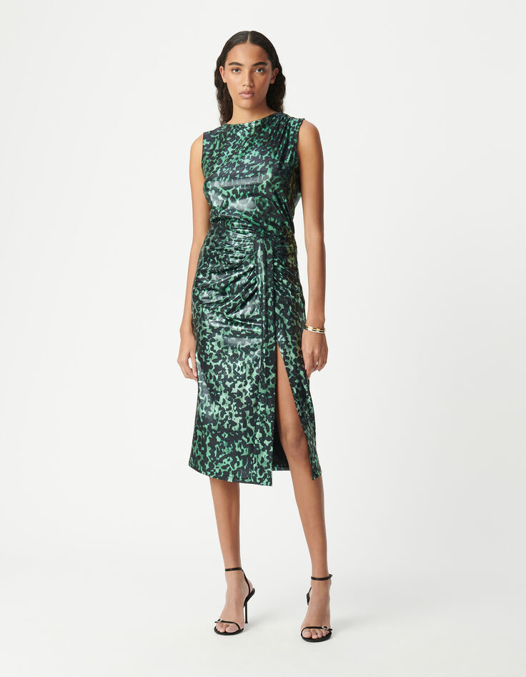 Women's metallic camouflage print green skirt-2