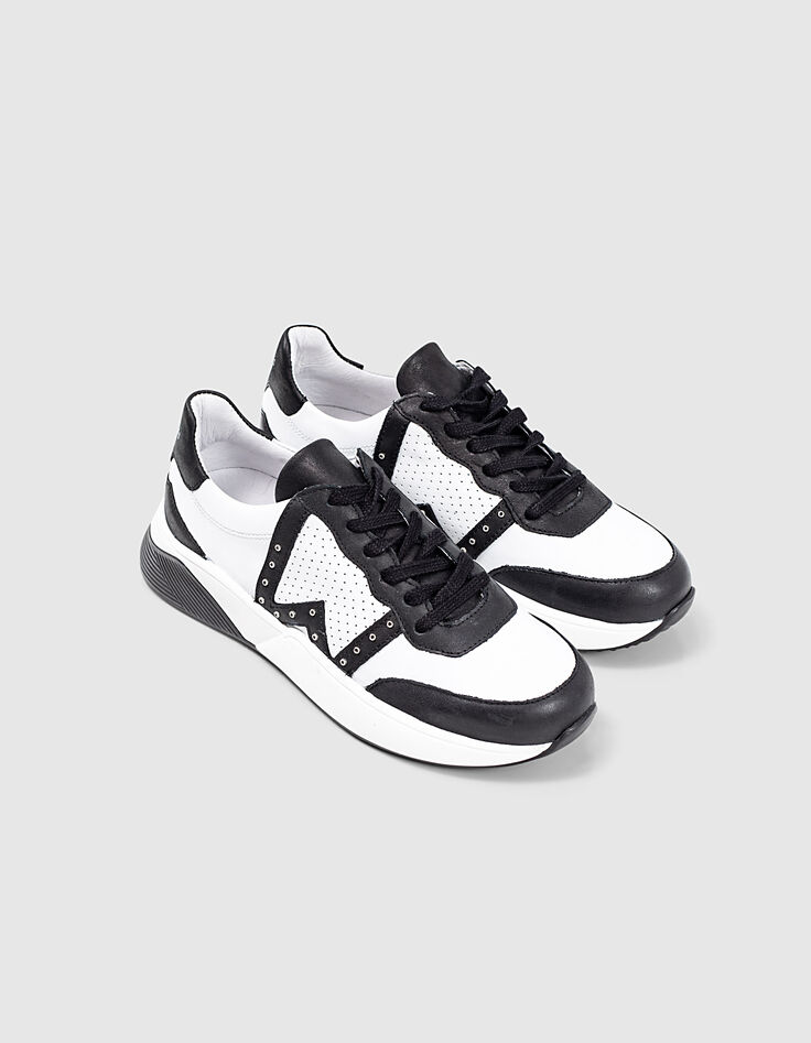Girls’ black and white studded trainers with perforations-6