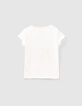 T-shirt blanc cassé avec couronne de fleurs 3D fille-4