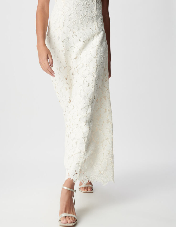 Witte kant lange strapless jurk Dames-5