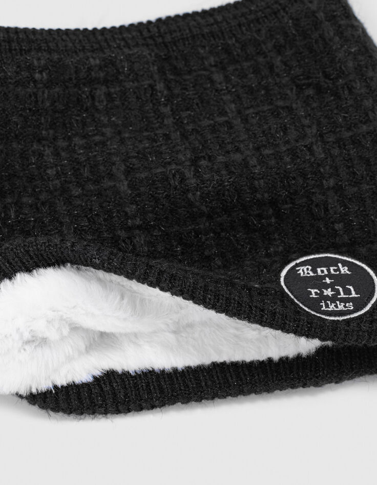 Snood noir tricot fantaisie fourré fille-4