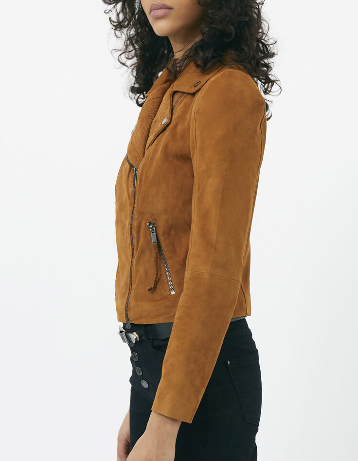 Women’s brown leather jacket with pagoda shoulders-3