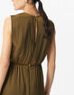 Khaki fließender Damen-Midikleid recycelter Polyester-4