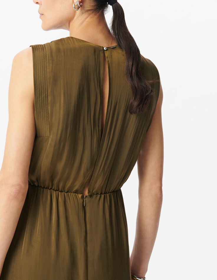 Khaki fließender Damen-Midikleid recycelter Polyester-4 Khaki fließender Damen-Midikleid recycelter Polyester-4