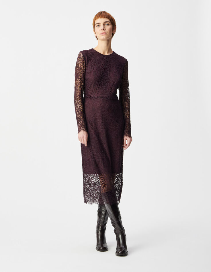 Maxi-jurk met bordeauxrode kant voor dames-2